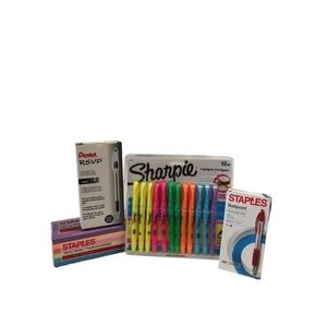 School  Office‎ Supplies- New Red, Black Pens, Sharpie Highlighters, Sti…